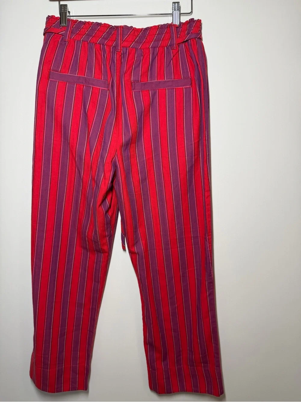 Free People Marielle Pull-On Pants Straight-Leg Red & Purple Stripe Size Medium